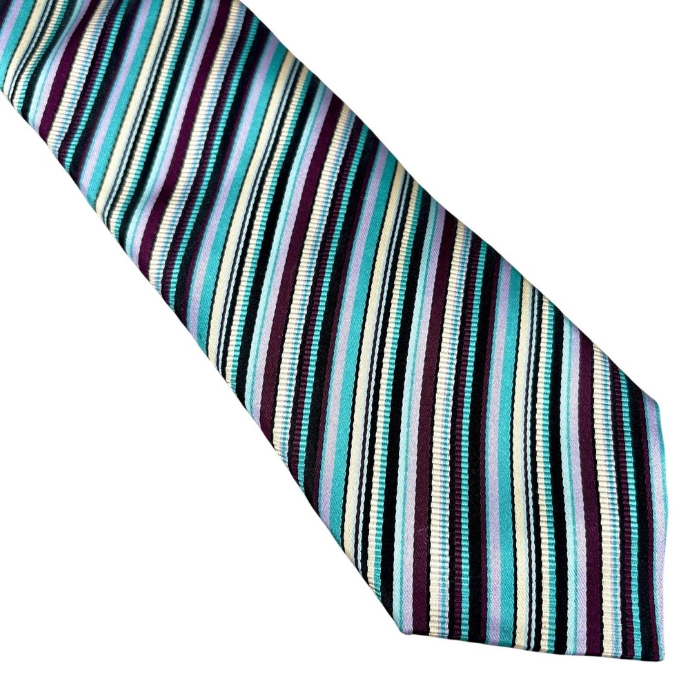 XMI Platinum Tie Mens Teal Purple Stripe Silk Jacquard USA Woven Necktie